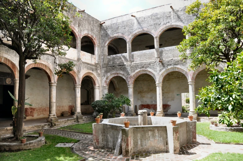 the courtyard of an old mansion is clean and tidy