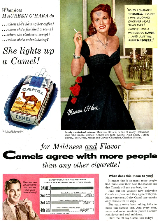 the advertit features a woman in a dress smoking