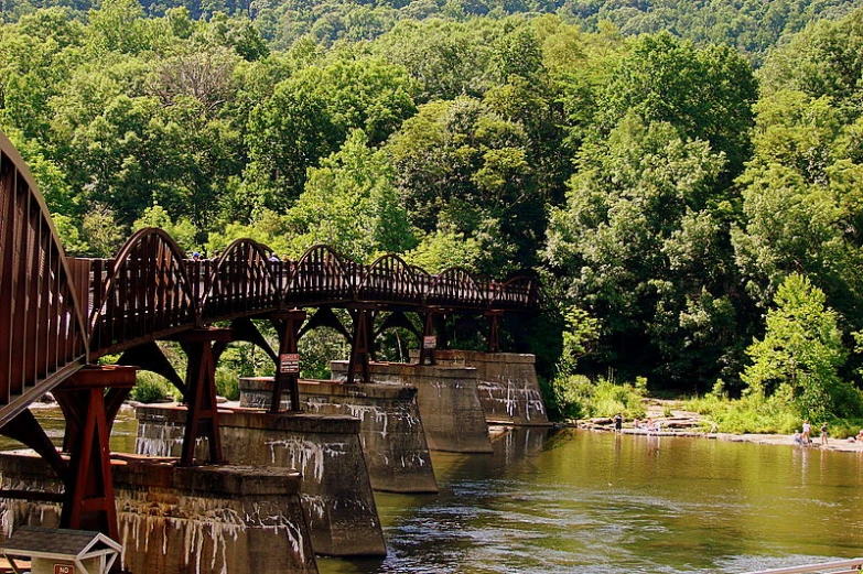 a view of some water and a bridge