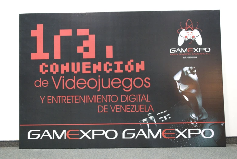 a large sign for a video game expo