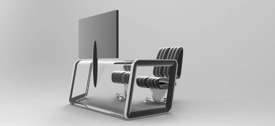 a desk with two computer monitors on it