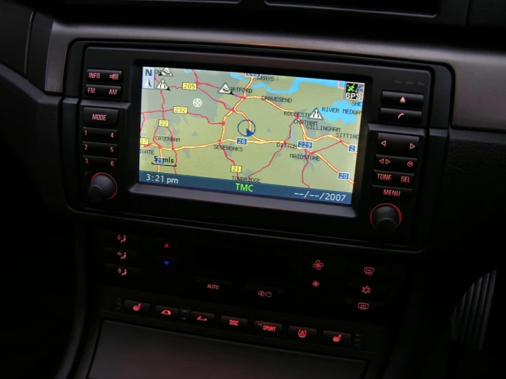 the electronic dashboard of an automobile with gps