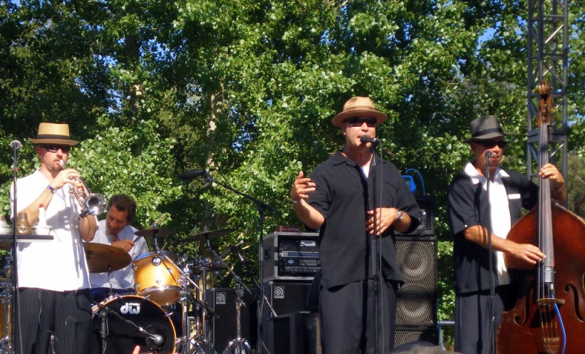 a band playing at an outdoor party