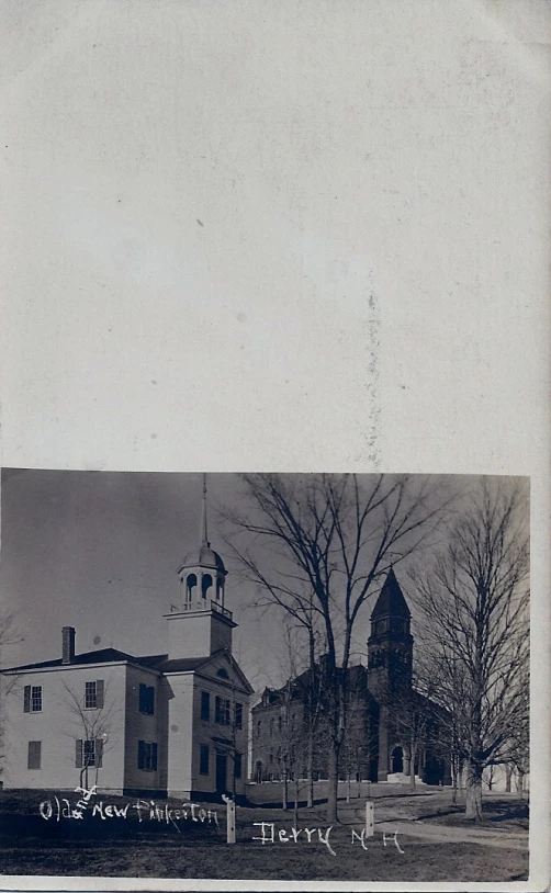 an old po of a church on a sunny day