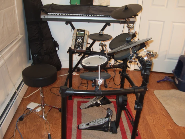 a musical drum set in an entry way