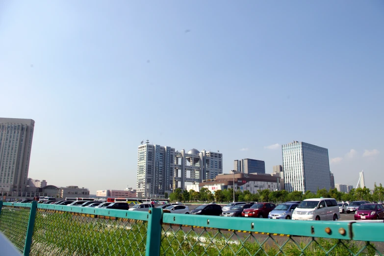 the city view is visible from across a bridge