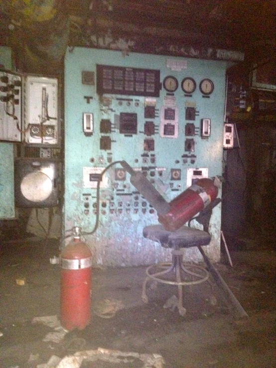 a machine is on display in an old room