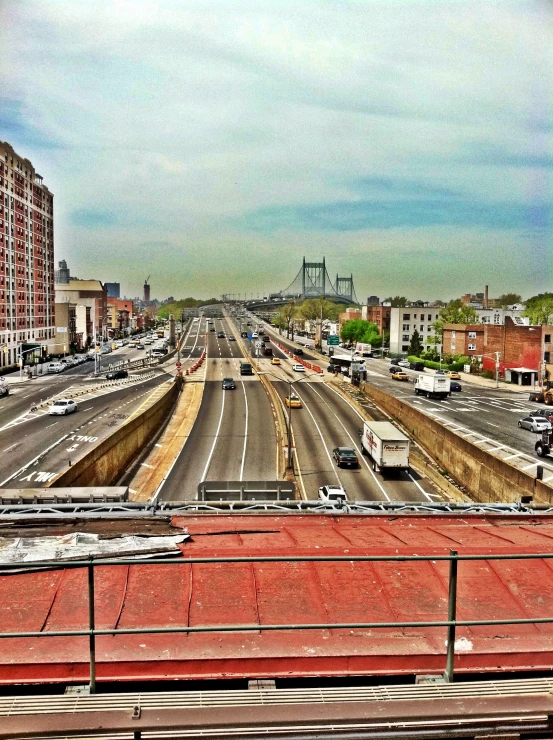 an elevated view of a street with no cars on it