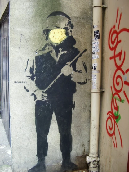 a wall painted with a drawing of a soldier