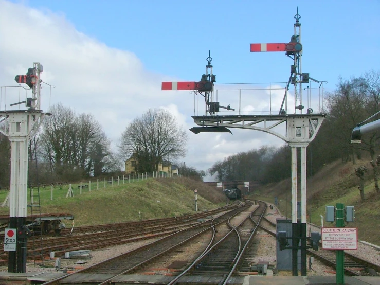 there are several electrical equipment that is sitting on this train track