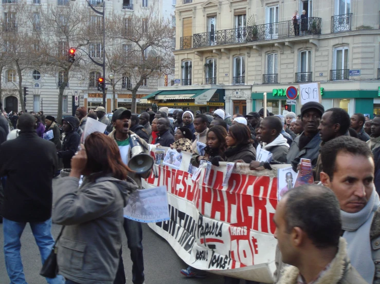 an outdoor protest in a large city