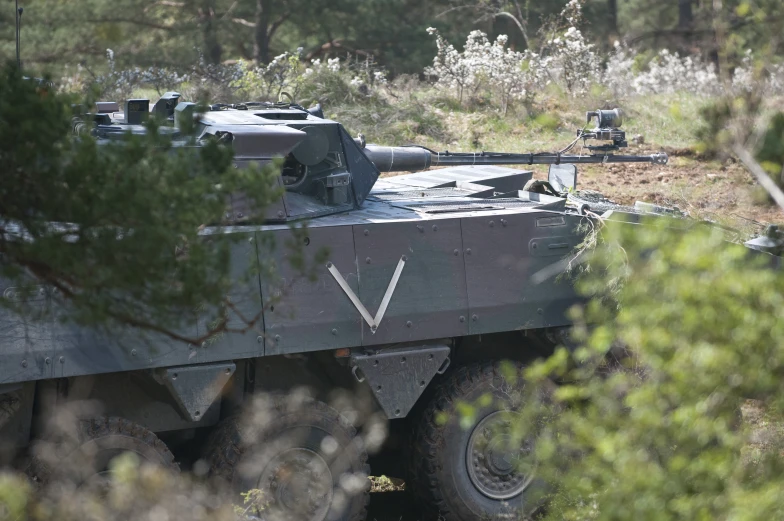 army tanks parked in a forest surrounded by trees