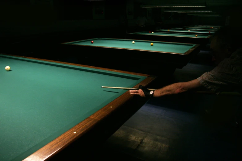 a pool table is illuminated by several balls