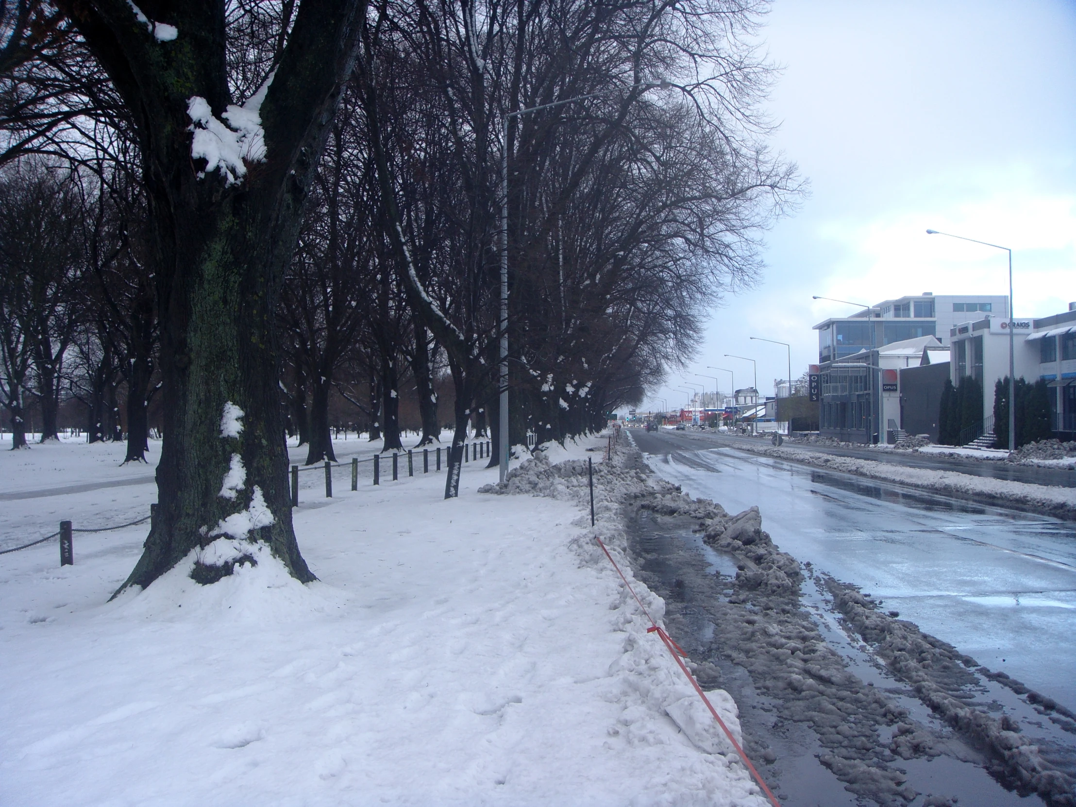 the road is empty on the snowy day