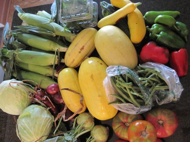 many fruits and vegetables are placed in a bowl