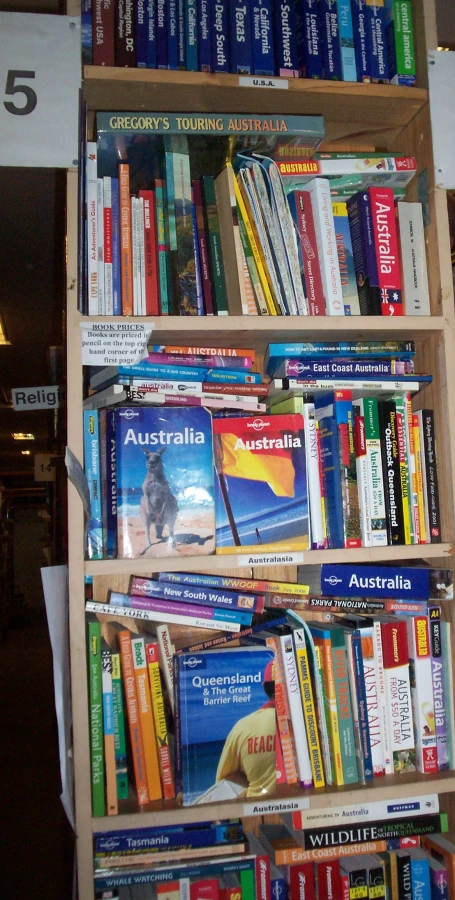 bookshelves with various types of books on them