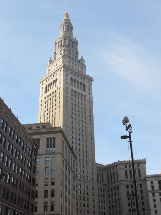 there is a building in front of some other buildings