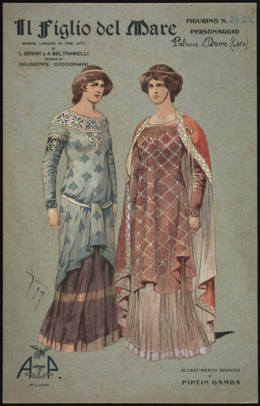 two woman in renaissance clothing from the mid century