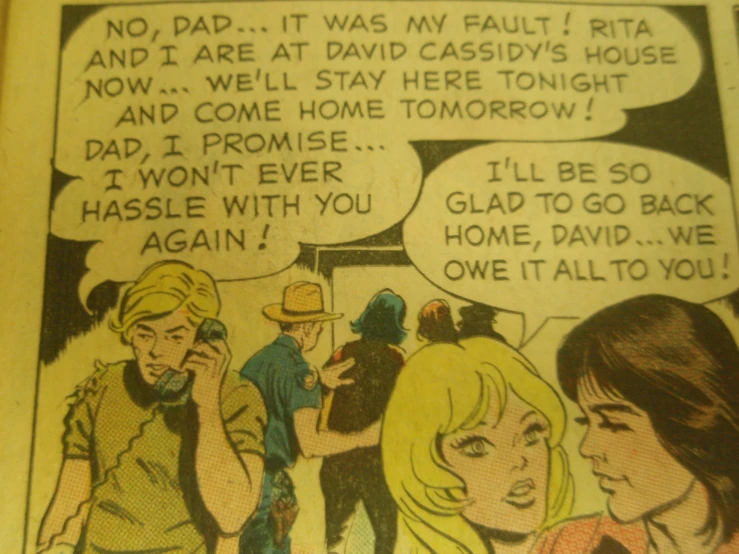 a comic panel shows a group of people talking on phones