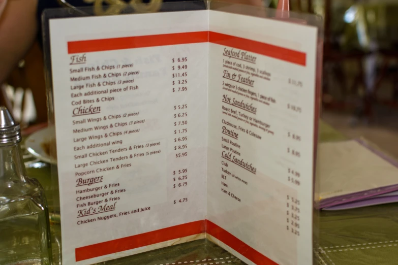 an open menu inside of a restaurant