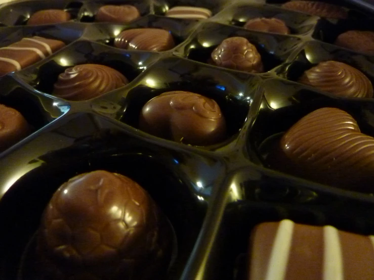chocolates in a baking tin on display for consumption