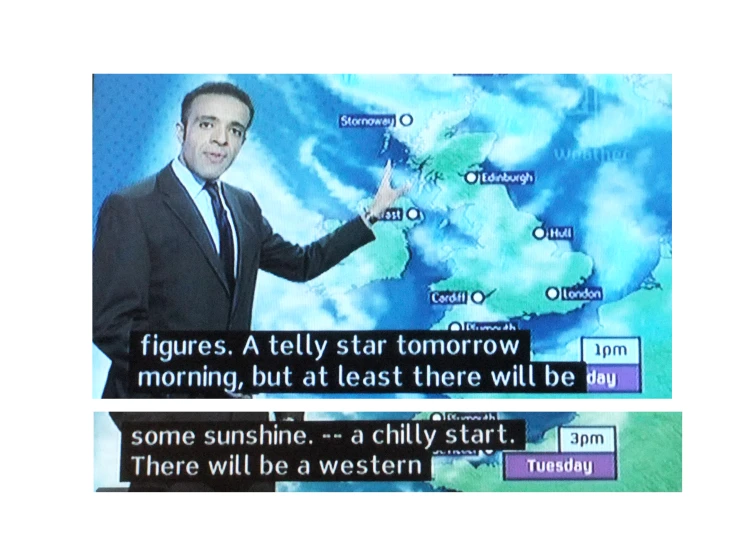 a picture of a tv news anchor on an weather map