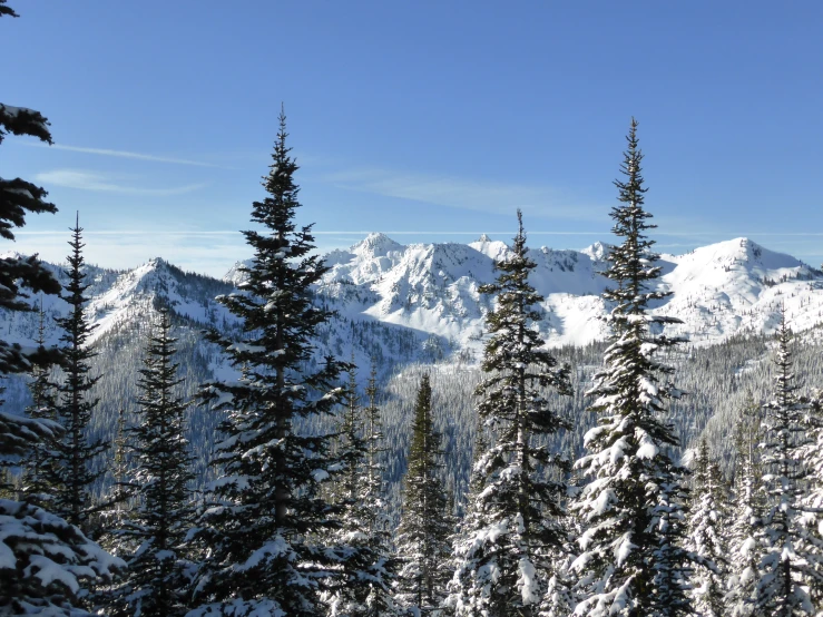 a couple of mountains that have snow on them