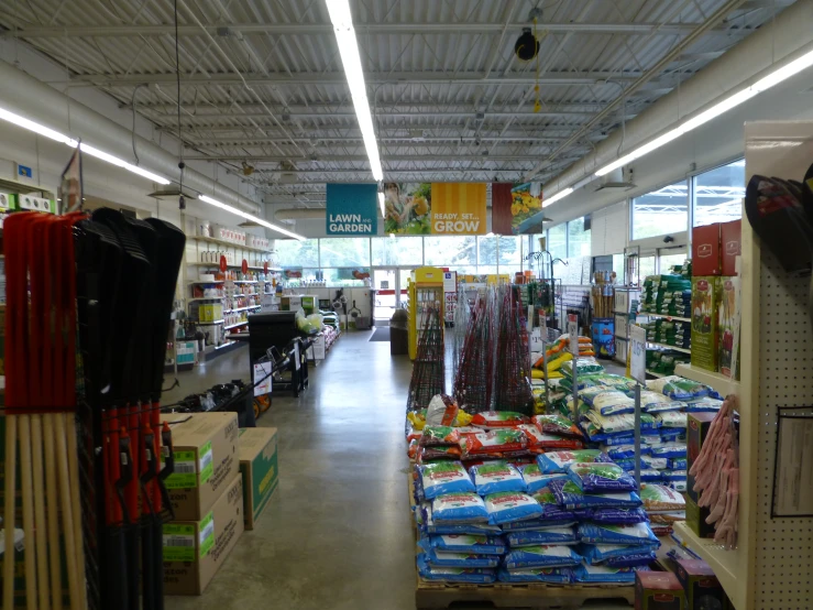 a view inside a large shop with many goods