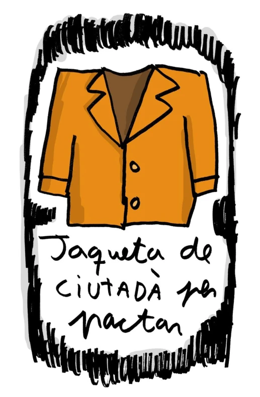 a drawing of a jacket, a coat and words