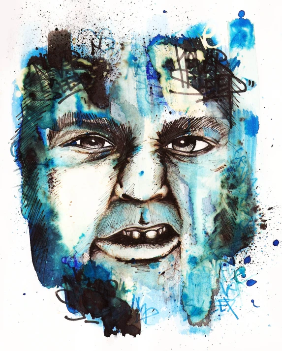 a drawing of a man's face with various things painted on it