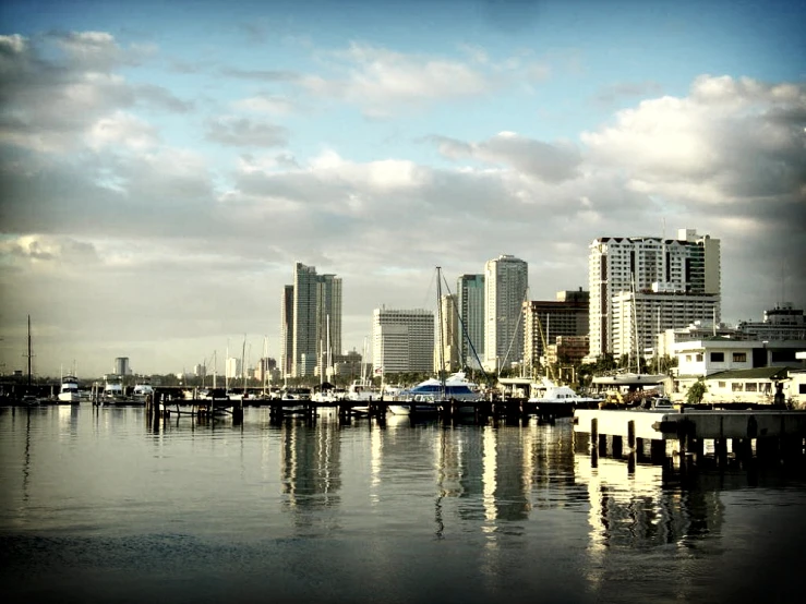 many boats are docked in the harbor and the buildings are very tall