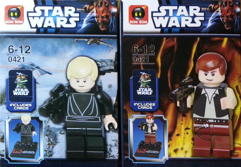 two boxed up lego figures are on display