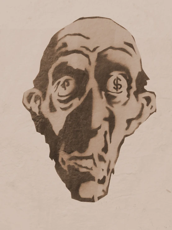 an old drawing shows a man's face with eyes