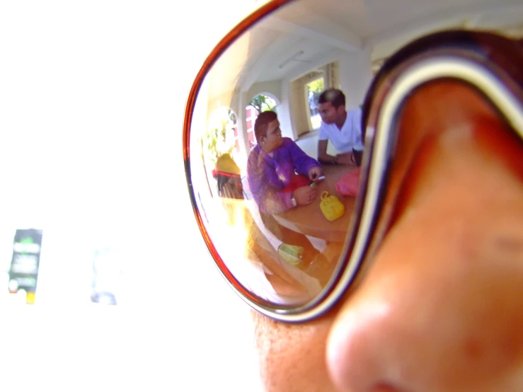 a couple is seen reflected in some sunglasses