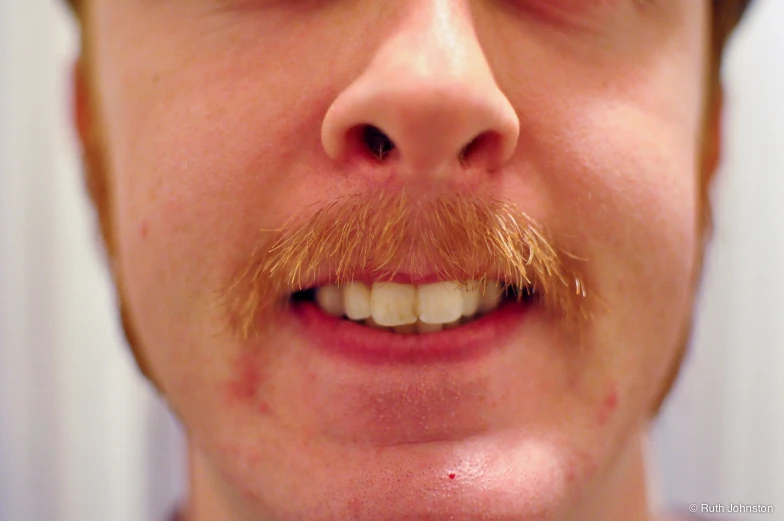 a close up po of someones face with a moustache