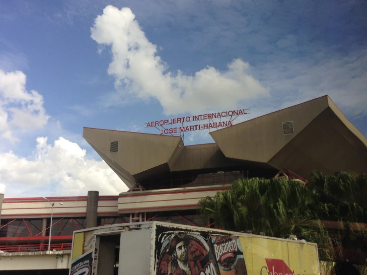 a large building with many different types of signs on it