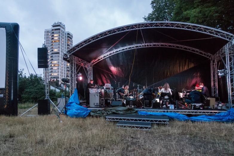 a large stage in the middle of a field