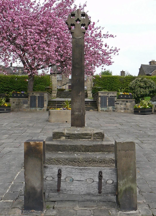 a stone table with a tree on it