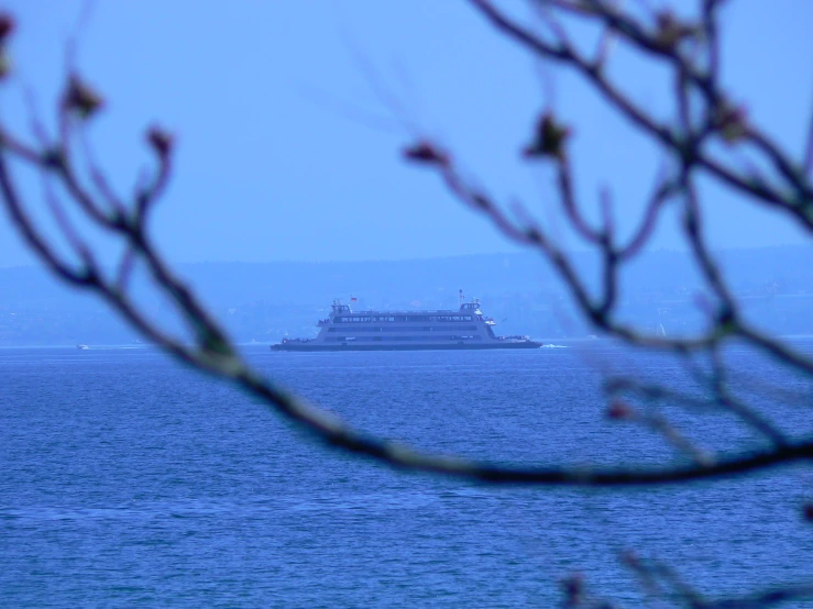 a boat is seen out in the water