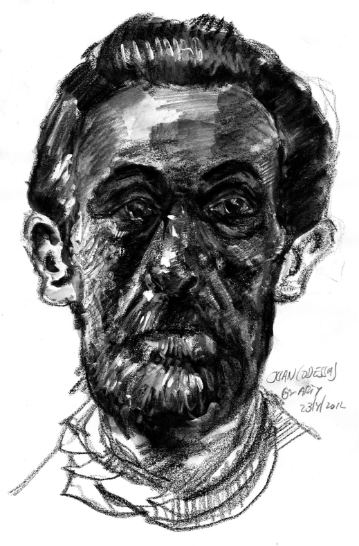 a black and white drawing of a man's face