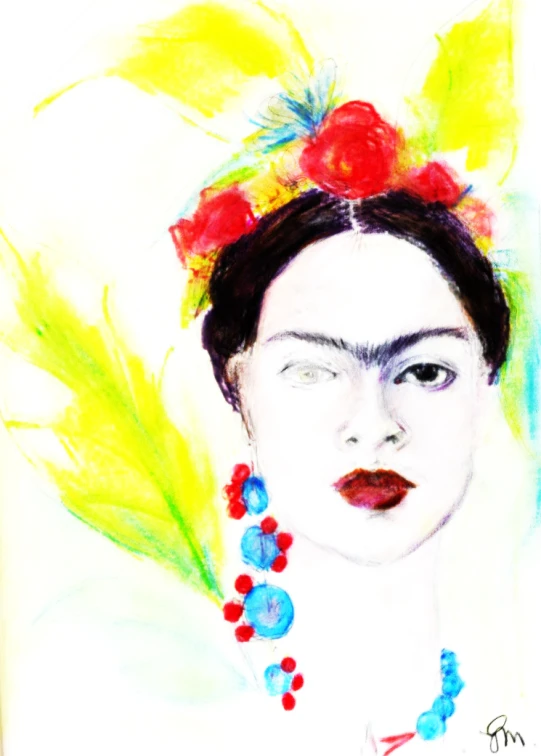 colored pencil drawing of frida in frida costume