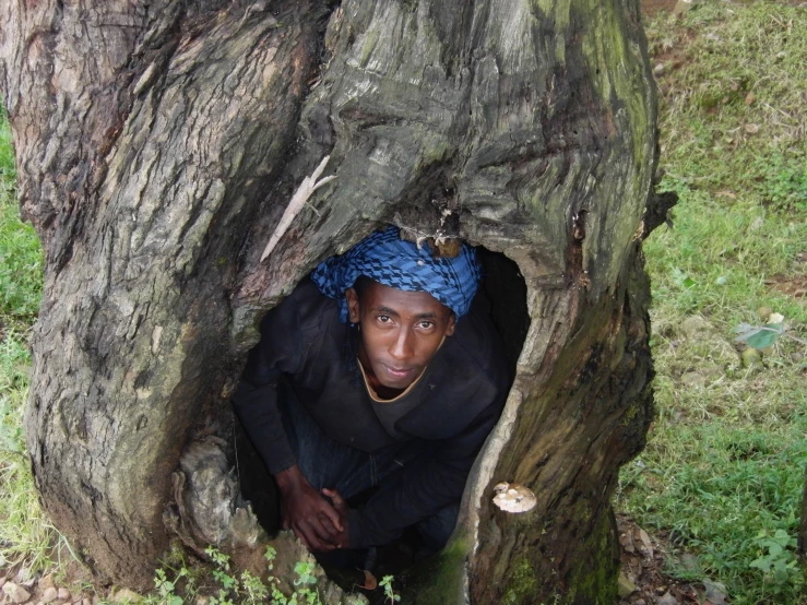 a person that is hiding in a tree