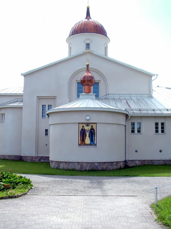 the large church has many stained glass windows