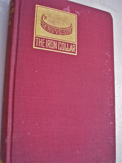 the iron collar book has a gold - colored emblem on it