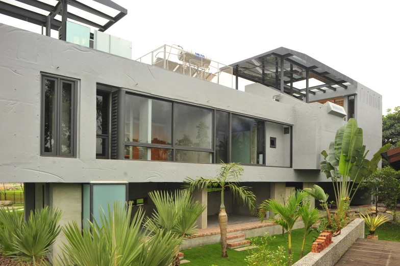 the exterior view of an architectural modern house