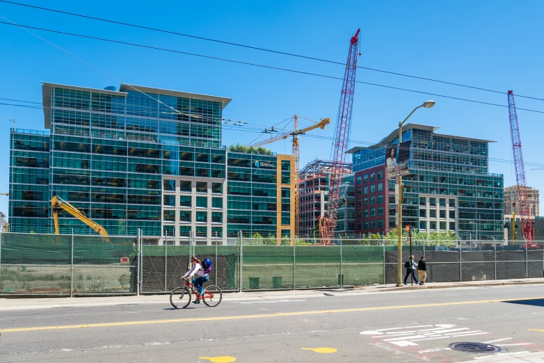 a construction site with the view of a city building