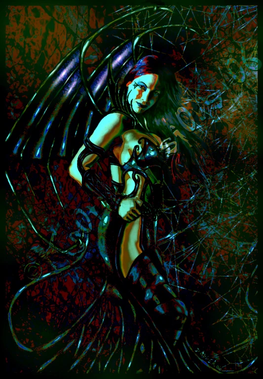 an artisticly painted digital art portrait of a lady with wings