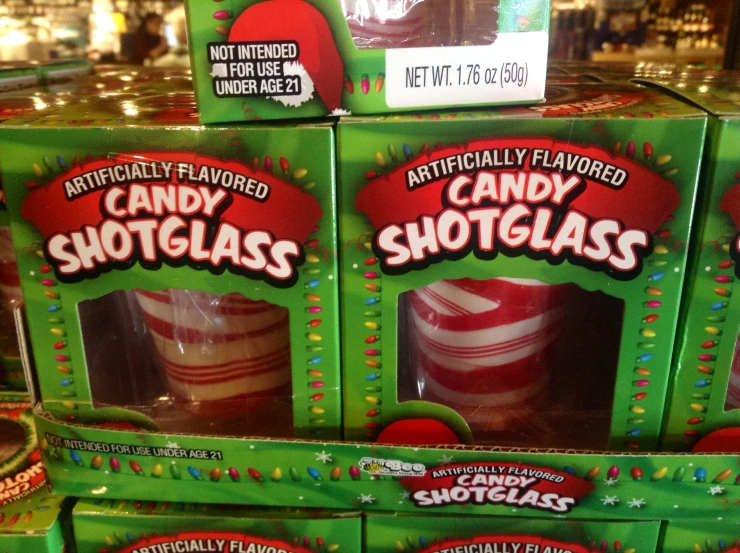 boxes of candy ss sitting on display in a store