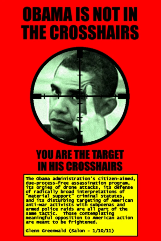 a poster about obama's crosshairs with the quote you are the target in his crosshairs