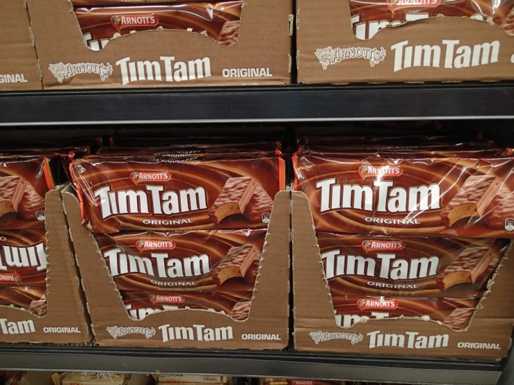 there are six boxes of timpani coffee on the shelf